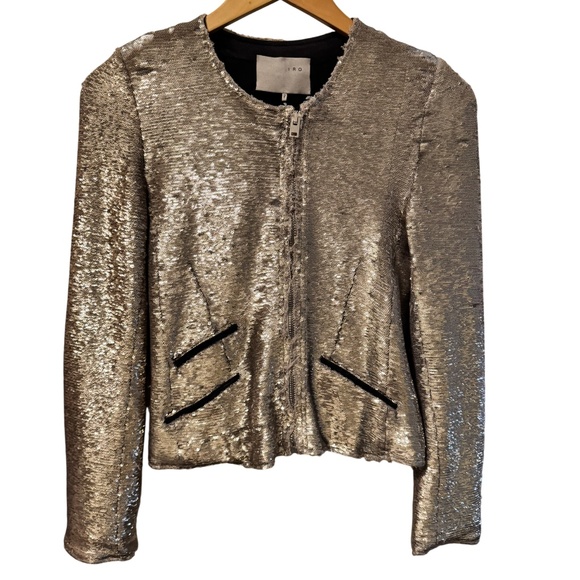 IRO Gold Sequin + Leather Moto Jacket - Picture 3 of 9